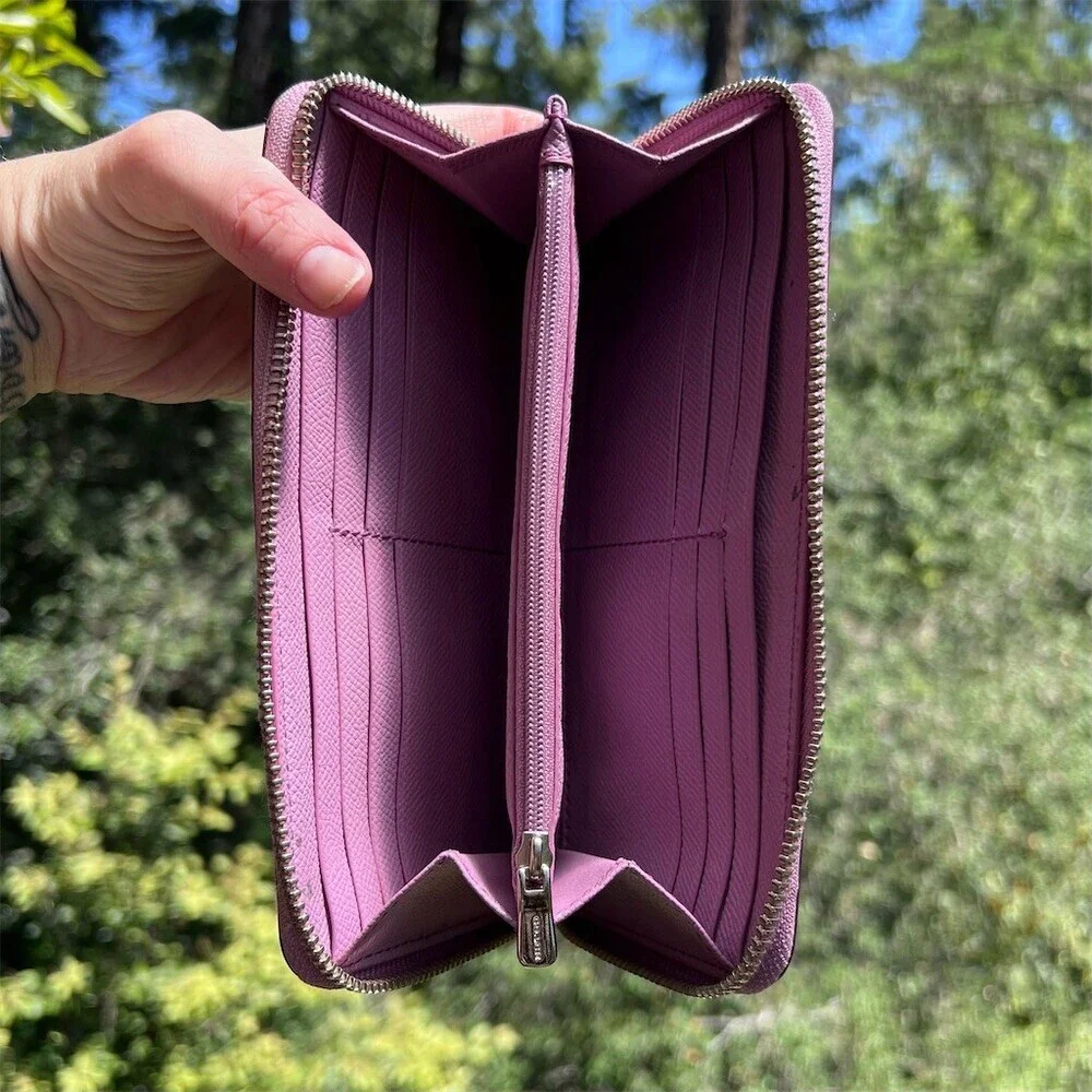COACH Long Zip-Around Wallet Pink/Purple Pebble Leather Silver Hardware AUTHENTC